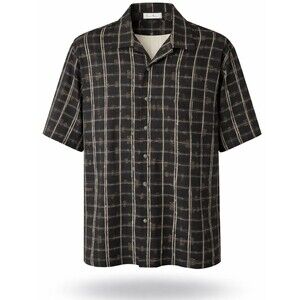 Burma Bibas Vintage Black 100% Silk Shirt Men's Size L Abstract Geometric